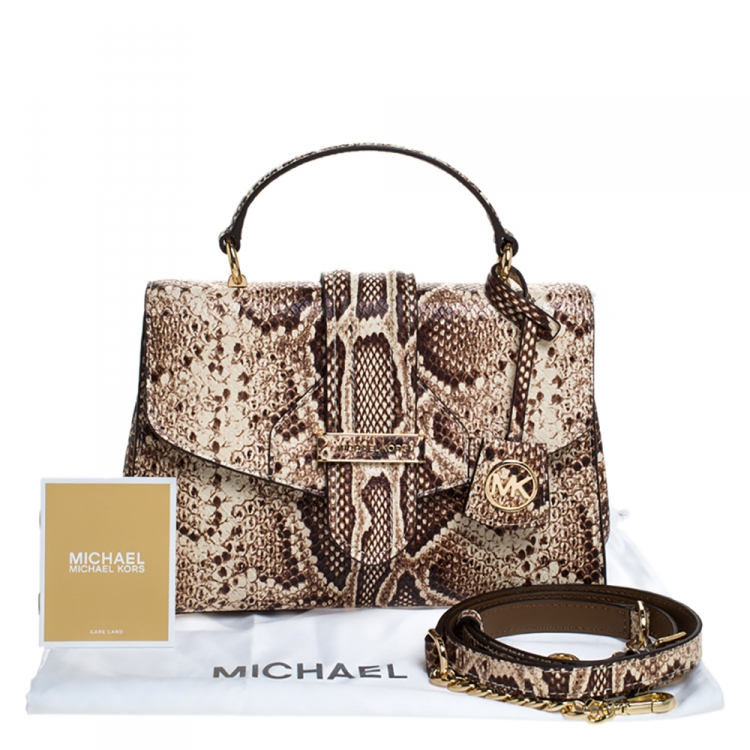 Pre Owned Michael Kors Beige Python Embossed Bleecker Top Handle Bag