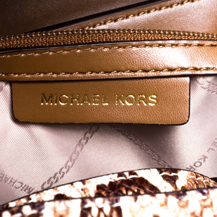 Pre Owned Michael Kors Beige Python Embossed Bleecker Top Handle Bag