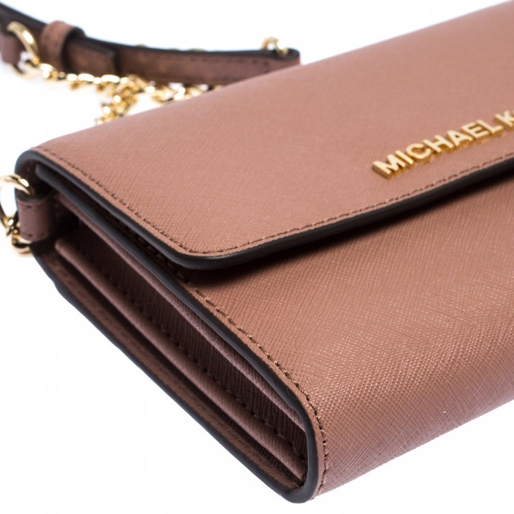 Pre Owned Michael Kors Old Rose Leather Jet Set Crossbody Bag