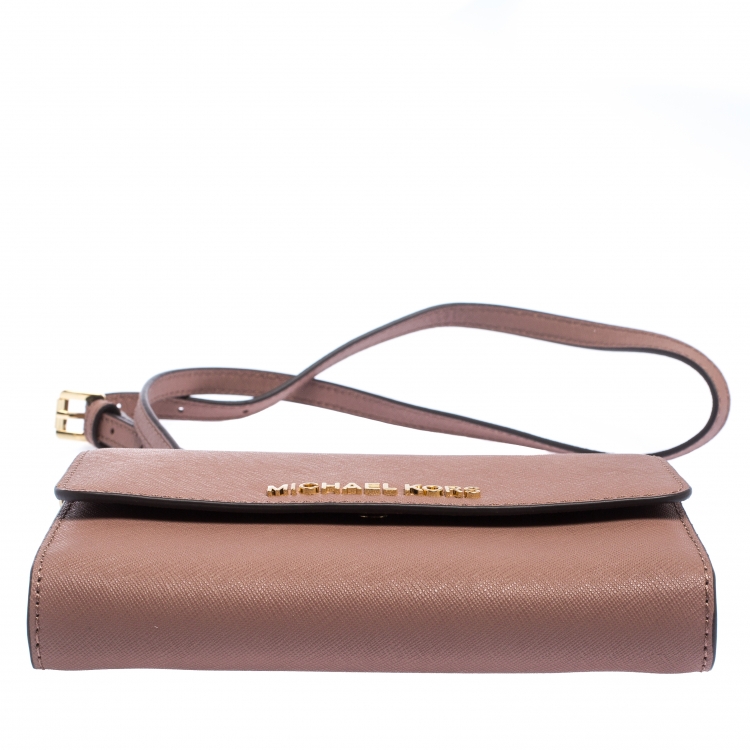 Pre Owned Michael Kors Old Rose Leather Jet Set Crossbody Bag