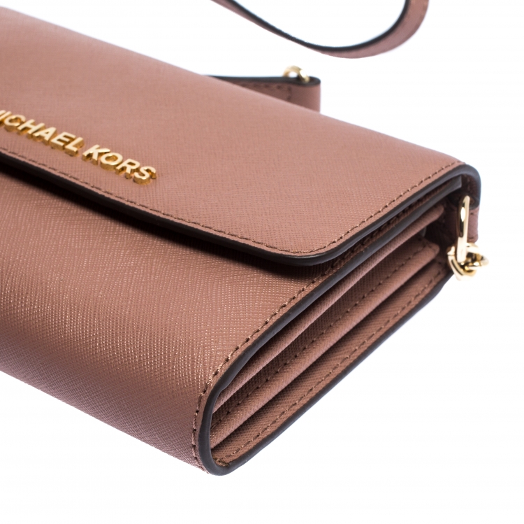 Pre Owned Michael Kors Old Rose Leather Jet Set Crossbody Bag