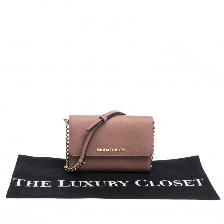 Pre Owned Michael Kors Old Rose Leather Jet Set Crossbody Bag