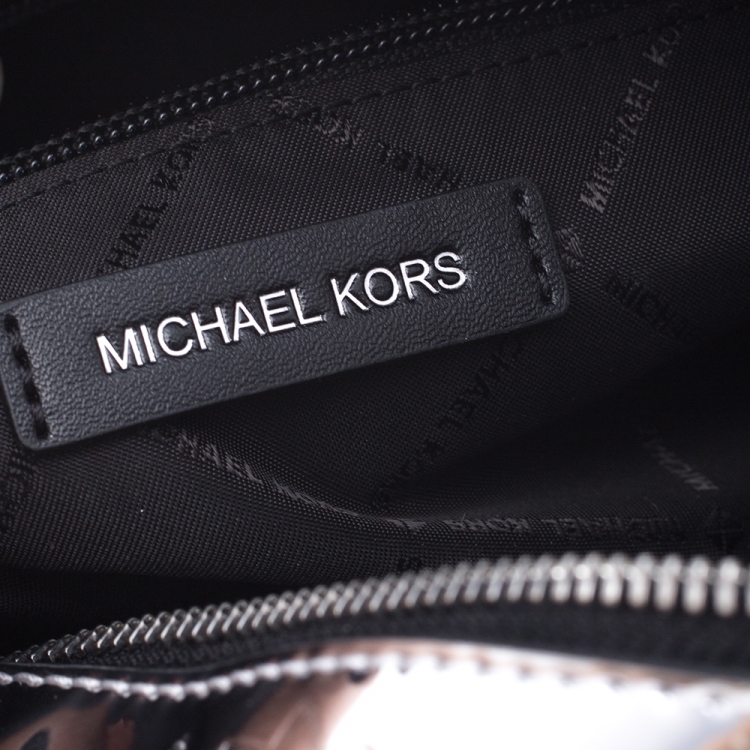 Pre Owned Michael Kors Metallic Silver Mirror Leather Kara Boston Bag