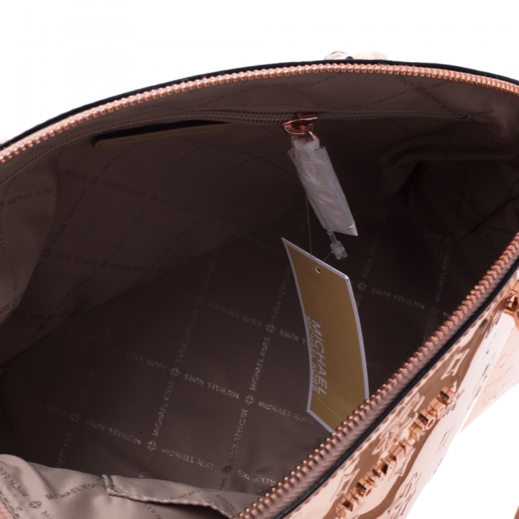 Pre Owned MICHAEL Michael Kors Metallic Rose Gold Mirror Leather Emmy Dome Satchel