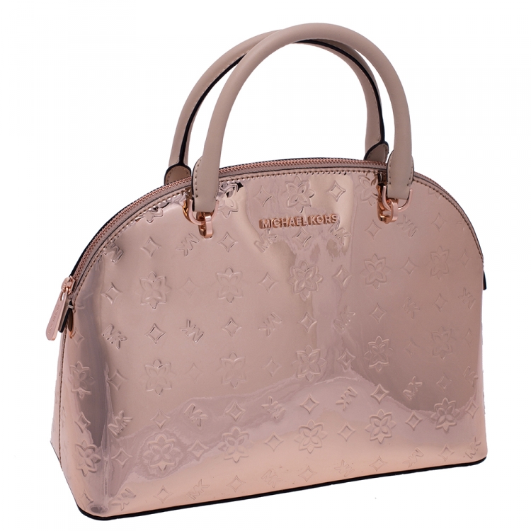 Pre Owned MICHAEL Michael Kors Metallic Rose Gold Mirror Leather Emmy Dome Satchel