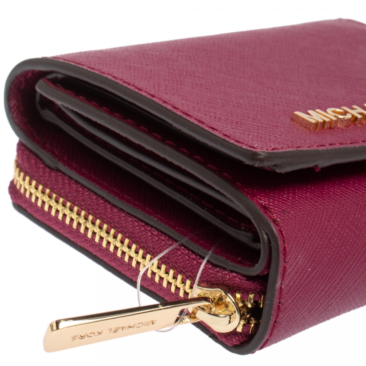 Pre Owned Michael Kors Pink Leather Trifold Card Case Wallet