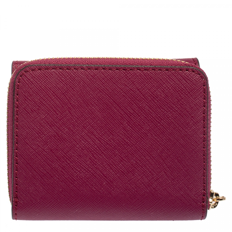Pre Owned Michael Kors Pink Leather Trifold Card Case Wallet