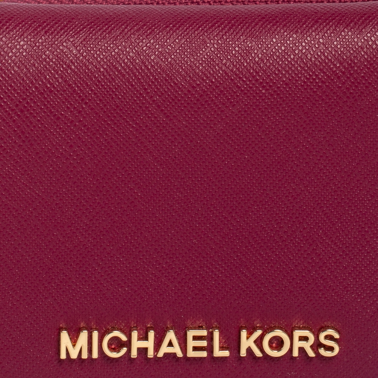 Pre Owned Michael Kors Pink Leather Trifold Card Case Wallet