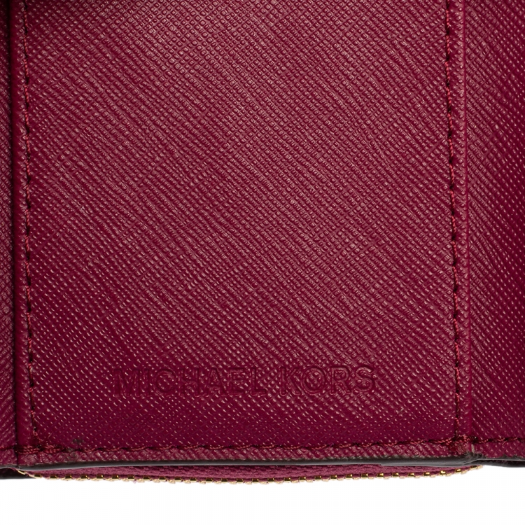 Pre Owned Michael Kors Pink Leather Trifold Card Case Wallet