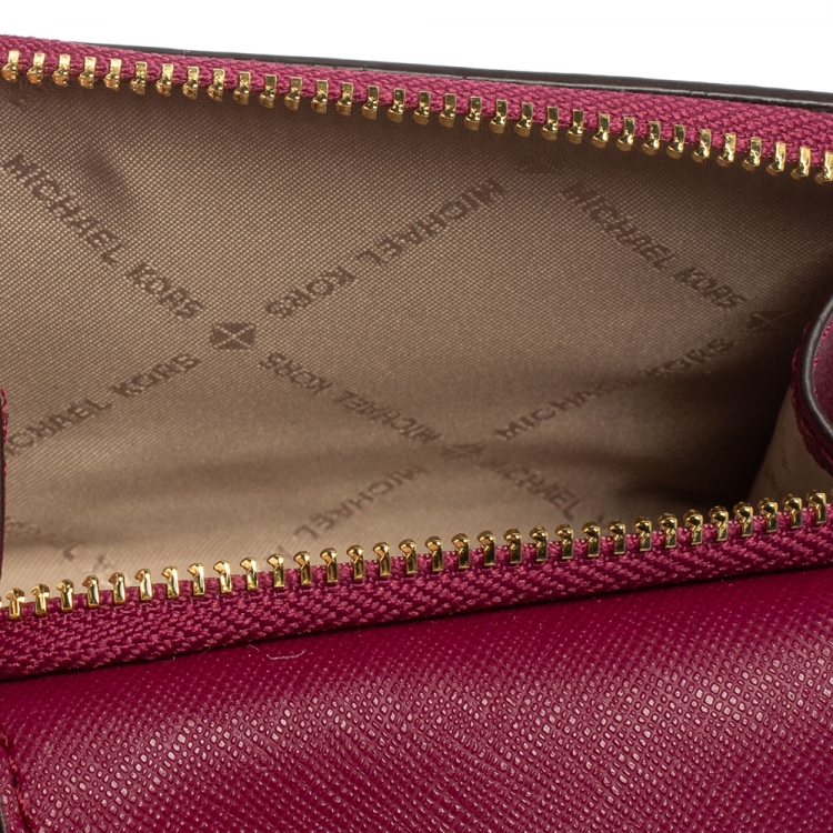 Pre Owned Michael Kors Pink Leather Trifold Card Case Wallet