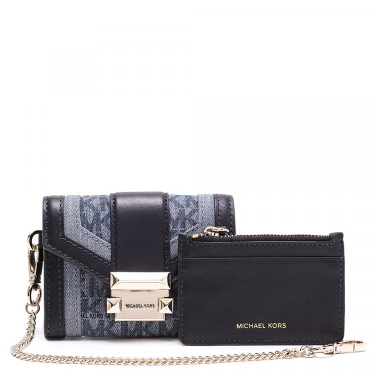 Pre Owned Michael Kors Blue Leather and Textile Whitney Small Chain Purse