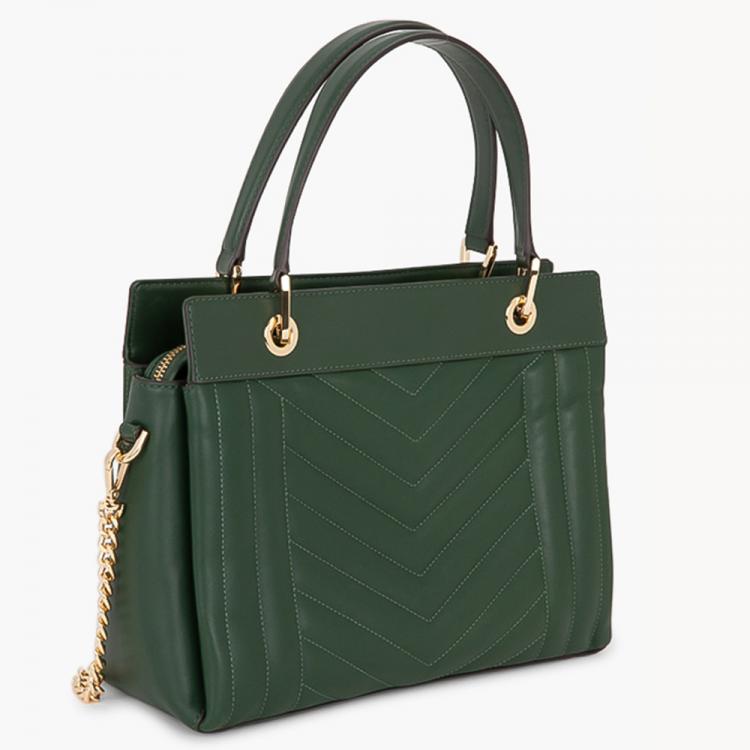Pre Owned Michael Kors Green Quilted Leather Susan Medium Satchel Bag