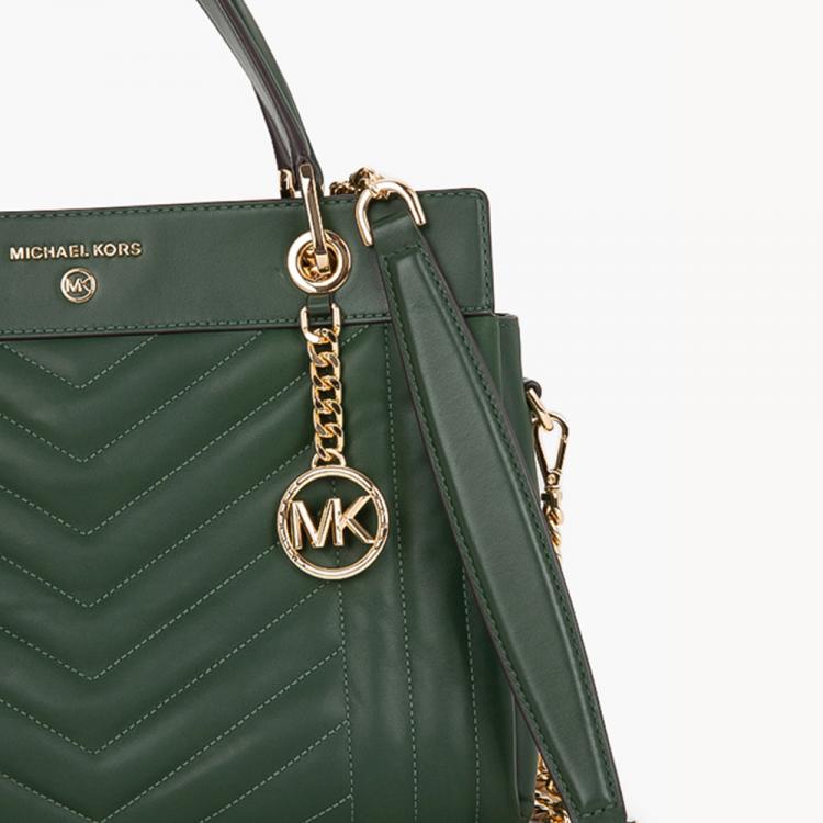 Pre Owned Michael Kors Green Quilted Leather Susan Medium Satchel Bag