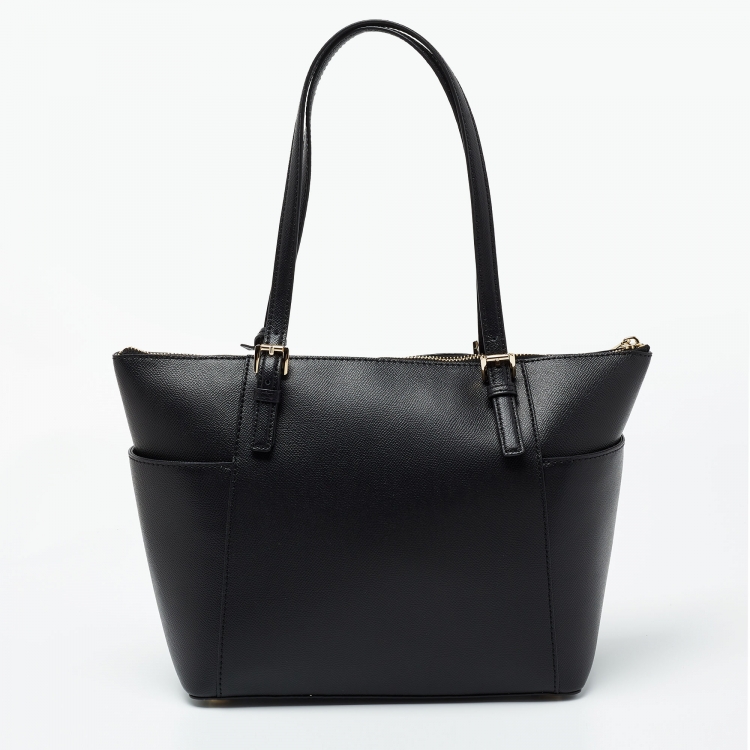 Pre Owned Michael Kors Black Leather Medium Jet Set Tote