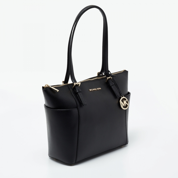 Pre Owned Michael Kors Black Leather Medium Jet Set Tote