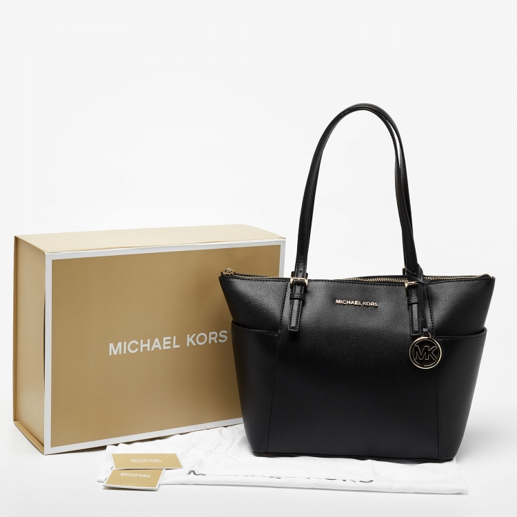 Pre Owned Michael Kors Black Leather Medium Jet Set Tote