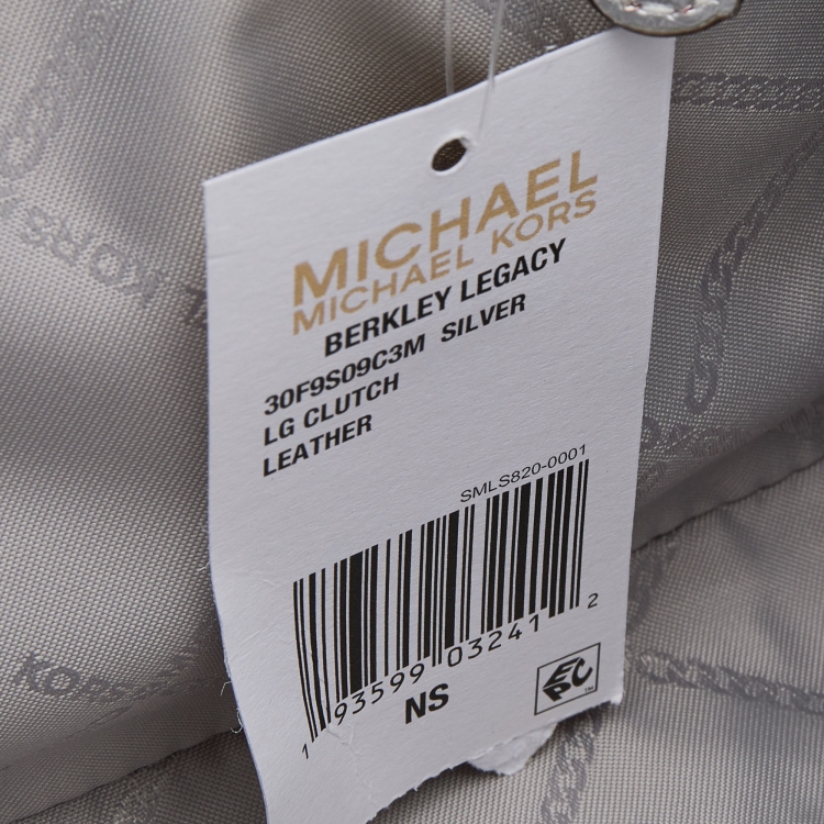 Pre Owned Michael Kors Silver Leather Berkley Chain Clutch