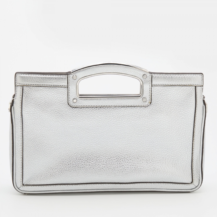 Pre Owned Michael Kors Silver Leather Berkley Chain Clutch