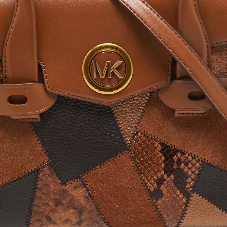 Pre Owned Michael Kors Brown Leather Patchwork Carmen Belted Satchel