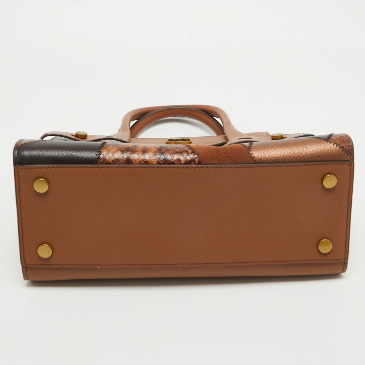 Pre Owned Michael Kors Brown Leather Patchwork Carmen Belted Satchel