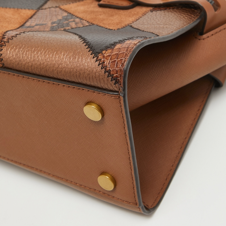 Pre Owned Michael Kors Brown Leather Patchwork Carmen Belted Satchel