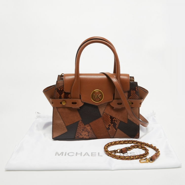 Pre Owned Michael Kors Brown Leather Patchwork Carmen Belted Satchel
