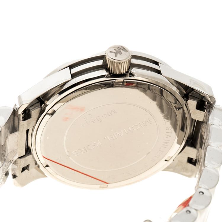 Pre Owned Michael Kors Silver Stainless Steel Runway Crystal Pave MK5544 Women's Wristwatch 45 mm