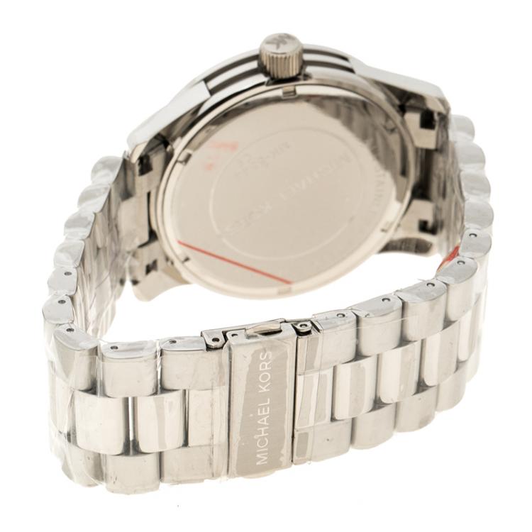 Pre Owned Michael Kors Silver Stainless Steel Runway Crystal Pave MK5544 Women's Wristwatch 45 mm