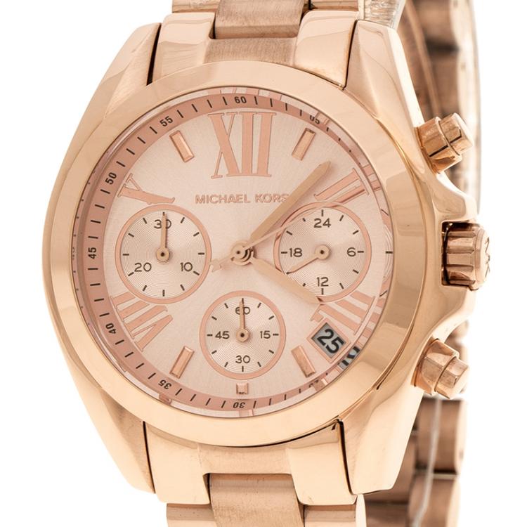 Pre Owned Michael Kors Rose Gold Plated Steel Bradshaw Chronograph MK5799 Women's Wristwatch 37 mm