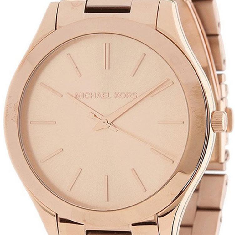 Pre Owned Michael Kors Rose Gold Plated Steel Runway MK3197 Women's Wristwatch 42MM
