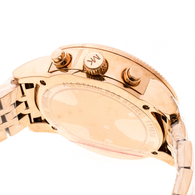 Pre Owned Michael Kors Rose Gold Plated Stainless Steel Ritz MK6077 Women's Wristwatch 37 mm