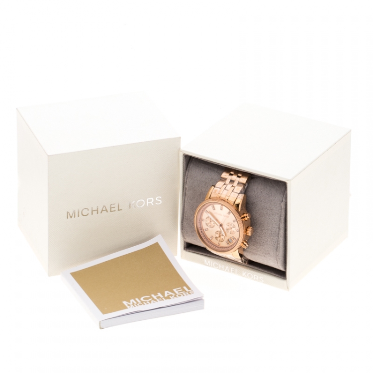 Pre Owned Michael Kors Rose Gold Plated Stainless Steel Ritz MK6077 Women's Wristwatch 37 mm