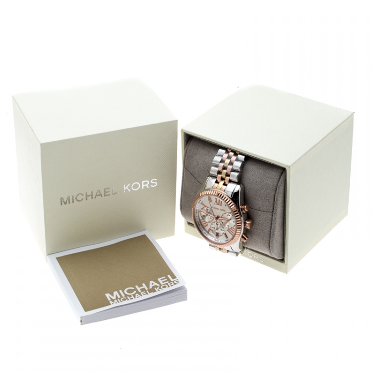 Pre Owned Michael Kors Silver Tri-Tone Stainless Steel Lexington MK5735 Women's Wristwatch 38 mm