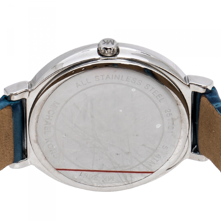 Pre Owned Michael Kors Mother Of Pearl Stainless Steel Leather Cinthia MK2661 Women's Wristwatch 33 mm