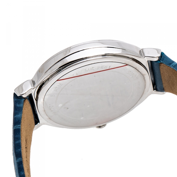 Pre Owned Michael Kors Mother Of Pearl Stainless Steel Leather Cinthia MK2661 Women's Wristwatch 33 mm
