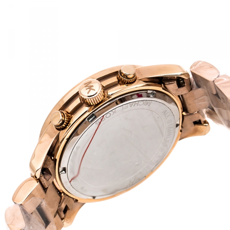 Pre Owned Michael Kors Blue Rose Gold Plated Stainless Steel Runway MK6164 Women's Wristwatch 38 mm
