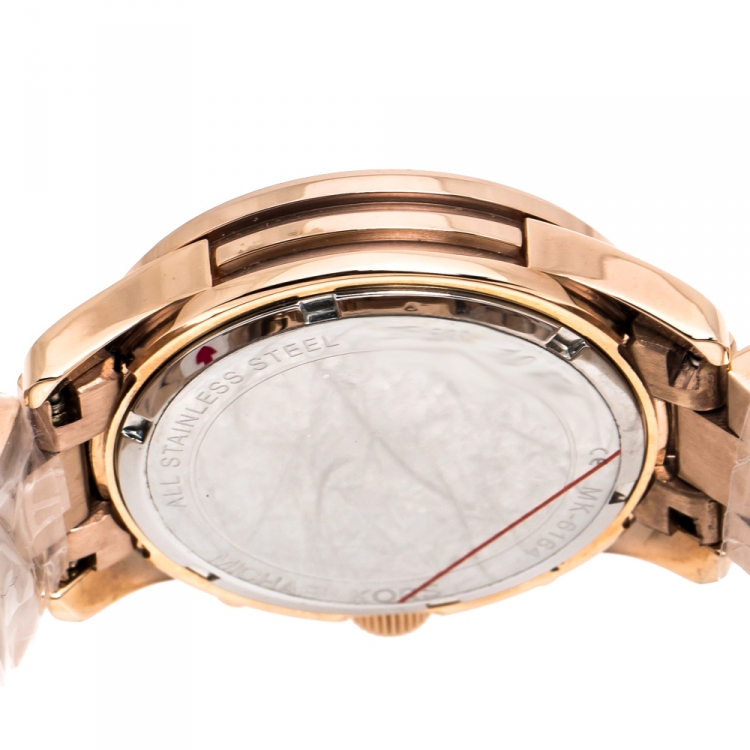 Pre Owned Michael Kors Blue Rose Gold Plated Stainless Steel Runway MK6164 Women's Wristwatch 38 mm