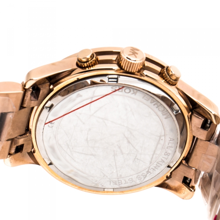 Pre Owned Michael Kors Blue Rose Gold Plated Stainless Steel Runway MK6164 Women's Wristwatch 38 mm