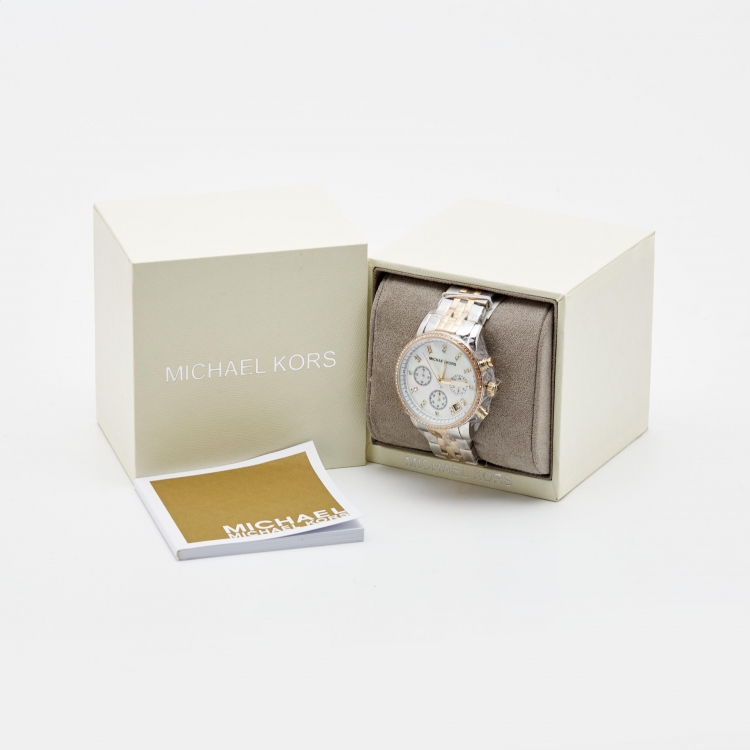 Pre Owned Michael Kors Mother of Pearl Tricolor Stainless Steel Ritz MK5650 Women's Wristwatch 36 mm 
