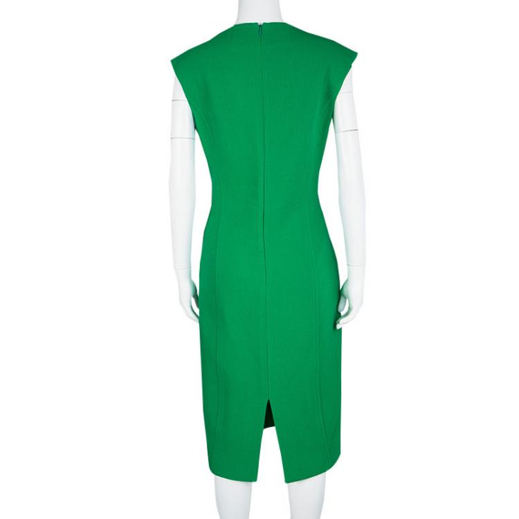 Pre Owned Michael Kors Green Wool Sleeveless Sheath Dress L