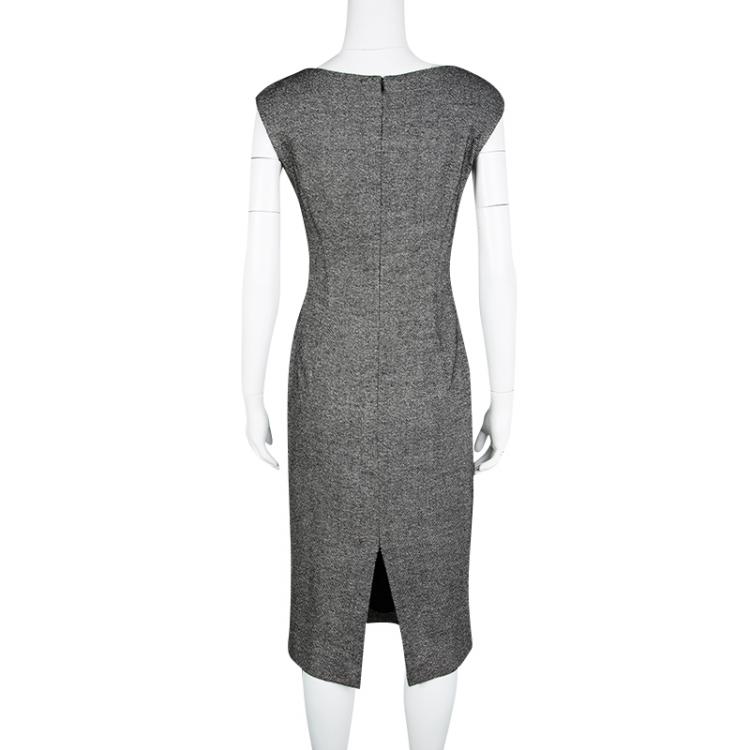 Pre Owned Michael Kors Monochrome Silk Wool Draped Neck Sleeveless Dress M
