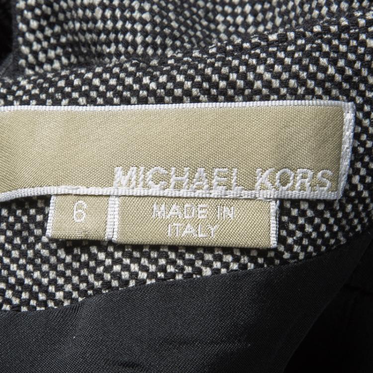 Pre Owned Michael Kors Monochrome Silk Wool Draped Neck Sleeveless Dress M