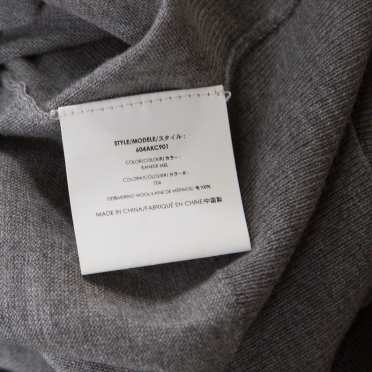 Pre Owned Michael Kors Grey Melange Merino Wool Tie Neck Detail Short Sleeve Sweater L
