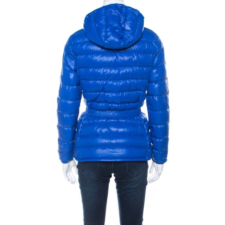 Pre Owned Michael Kors Blue Quilted Waist Belt Detail Hooded Jacket XS 