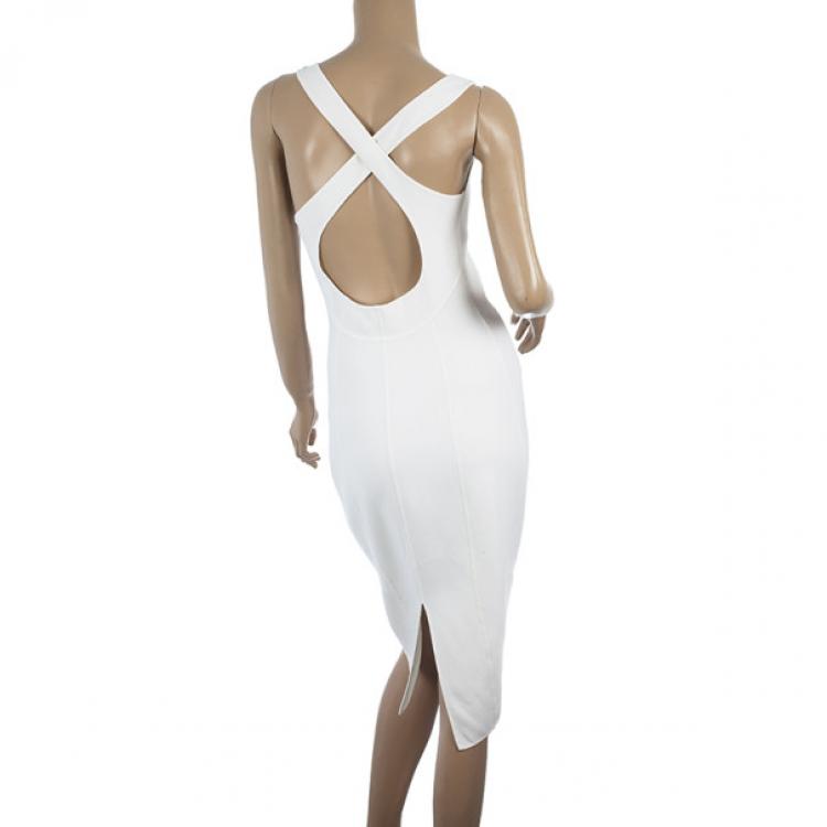 Pre Owned Michael Kors White BodyCon Crossback Sheath Dress S
