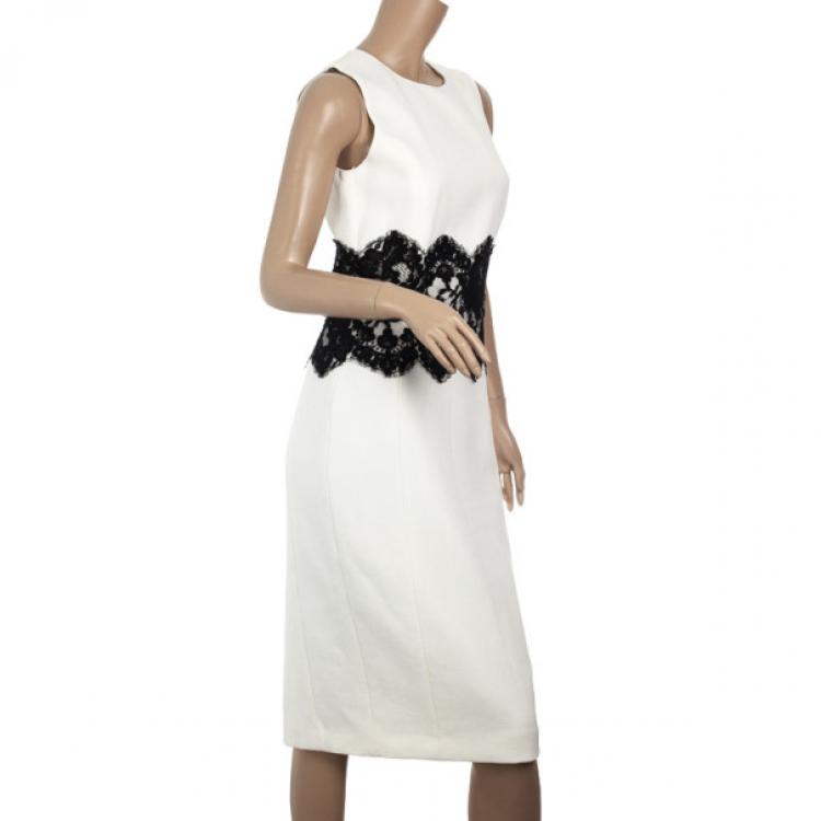 Pre Owned Michael Kors White Wool Lace Belt Dress M
