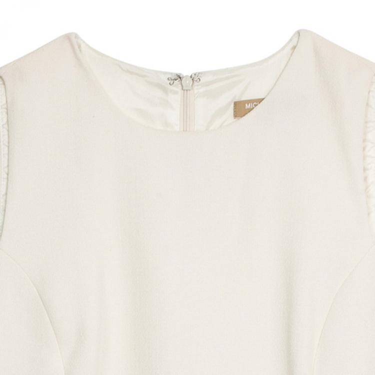 Pre Owned Michael Kors White Wool Lace Belt Dress M