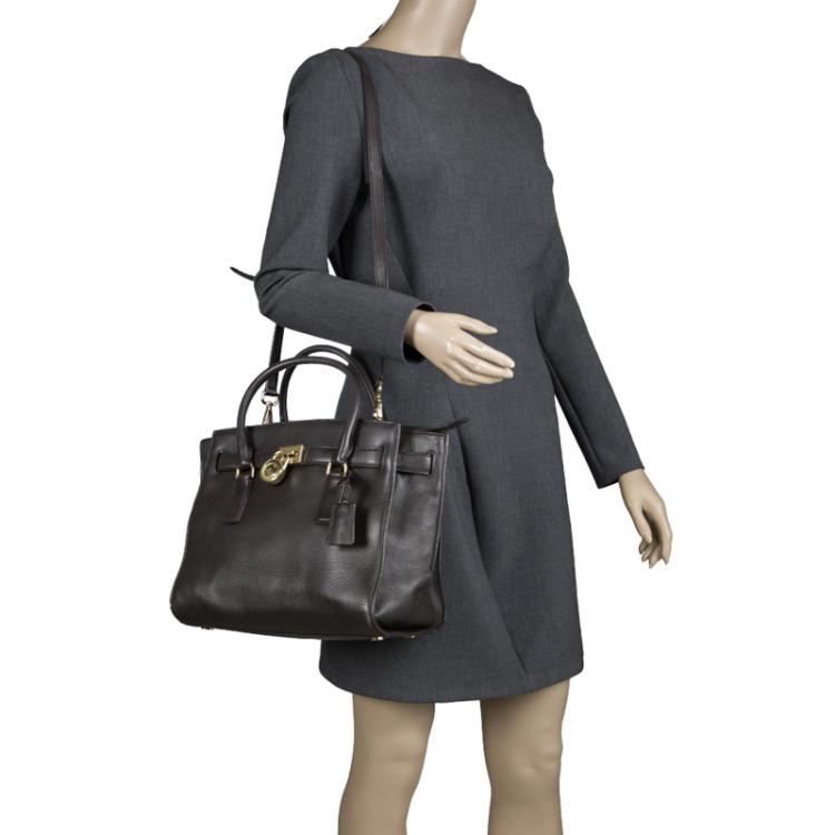 Pre Owned Michael Kors Dark Brown Leather Hamilton Satchel