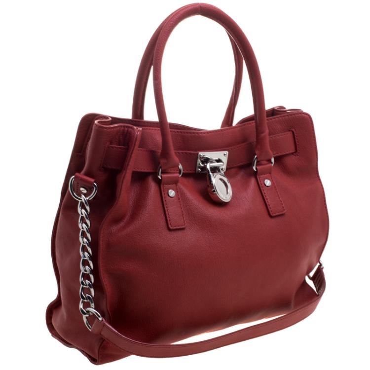 Pre Owned Michael Kors Red Leather Large Hamilton Tote 