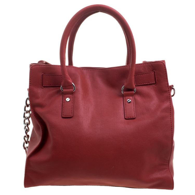 Pre Owned Michael Kors Red Leather Large Hamilton Tote 